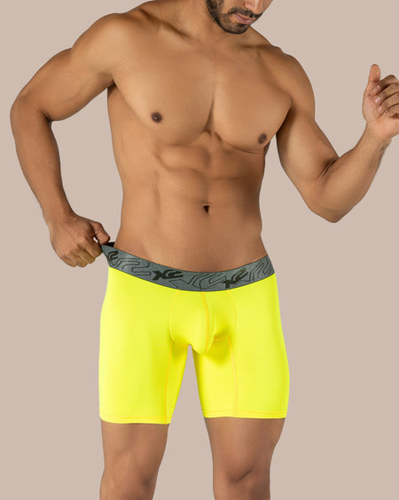 Yellow Nylon Mid Boxer